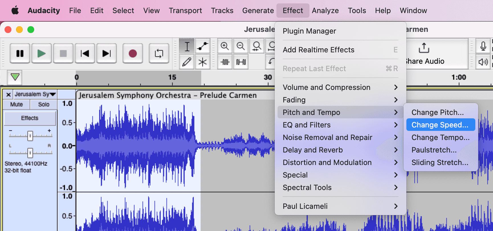 Speeding up sound in Audacity